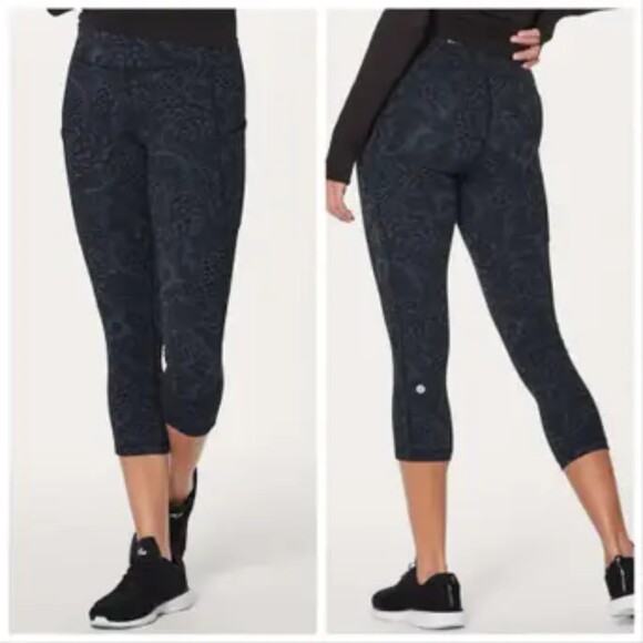 Lululemon Speed Up Crop Pant 4 Navy Blue Floral Activewear Yoga Pilates Leggings - Picture 2 of 12